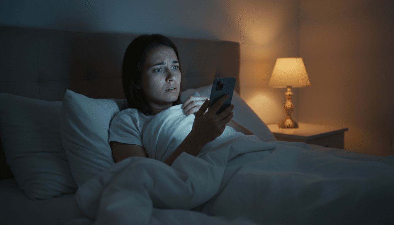 Personne inquiète regardant son téléphone la nuit