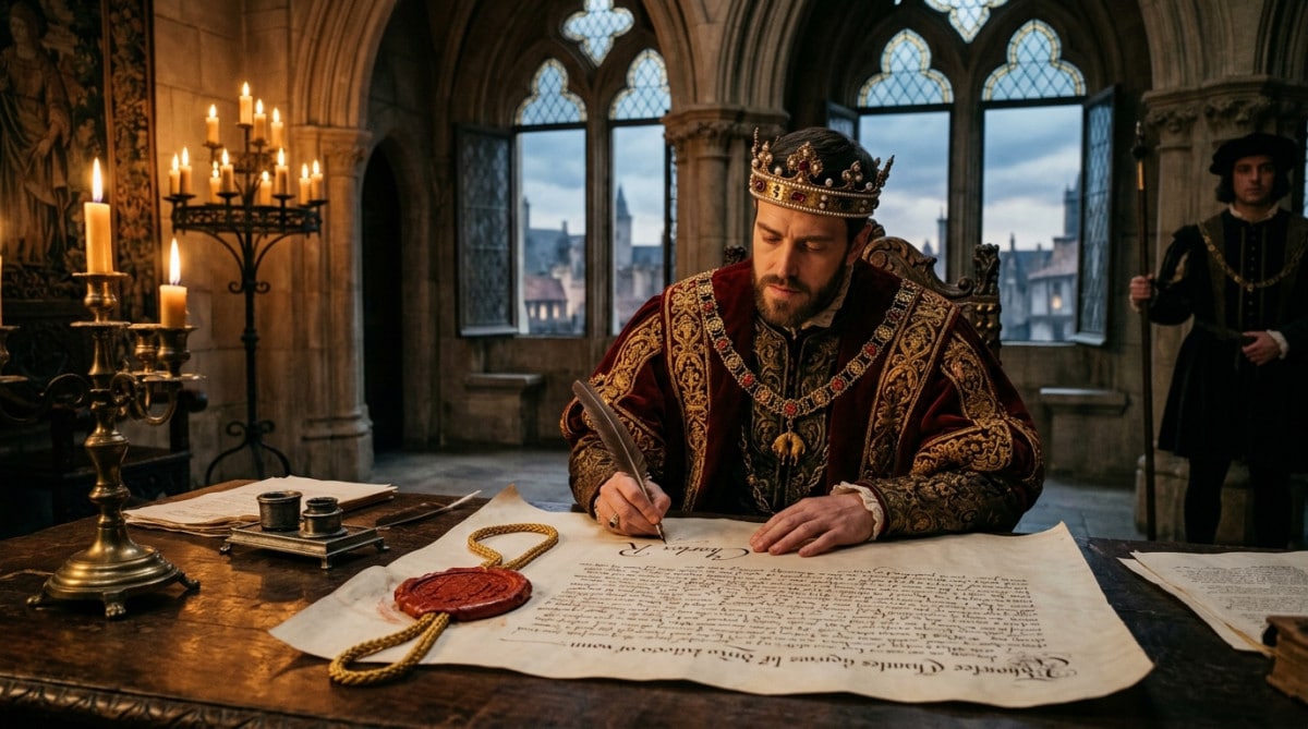 Charles Quint signant l'édit de Worms en 1521
