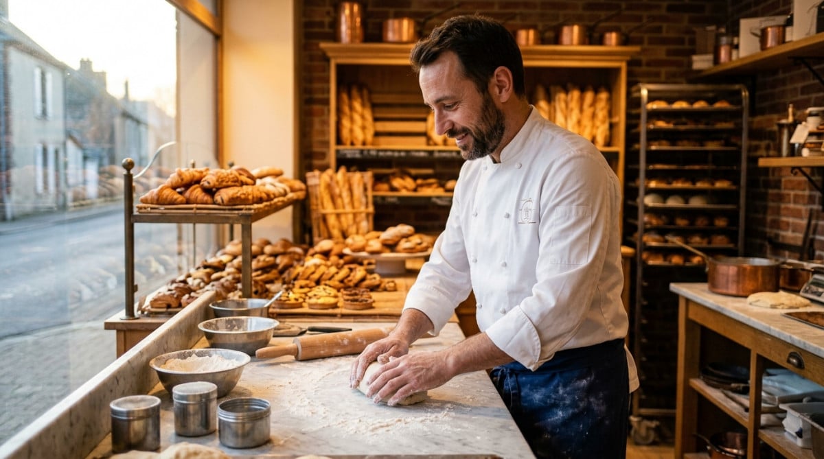 Christophe pâtissier en tenue dans sa boulangerie à Avignon