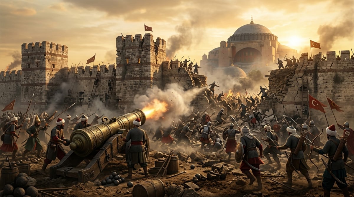 Chute de Constantinople en 1453 avec canon ottoman géant