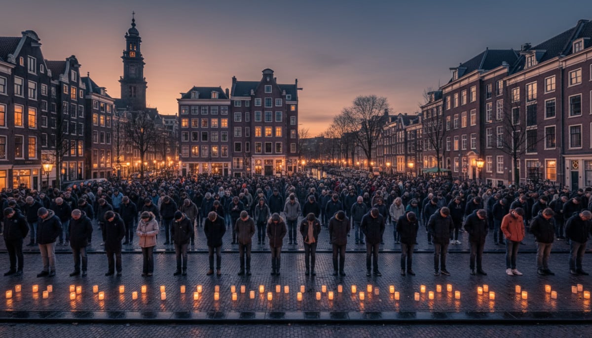 Commémoration du Dodenherdenking place du Dam à Amsterdam
