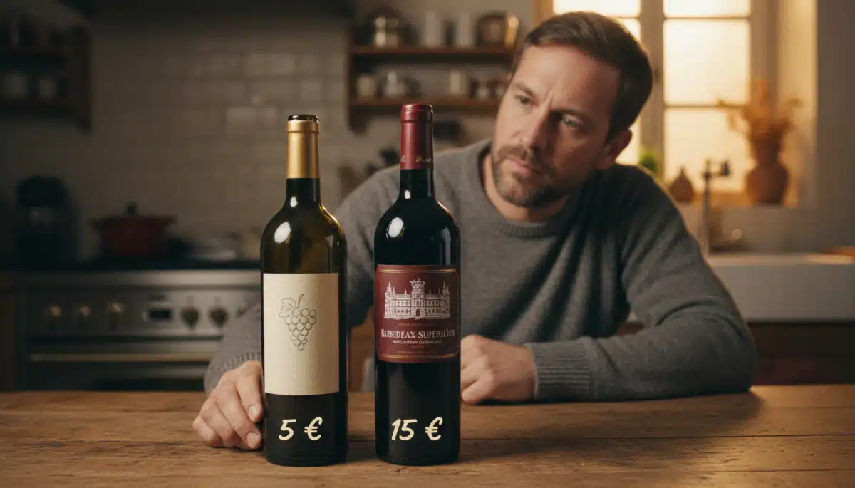 Comparaison de deux bouteilles de vin à prix différents