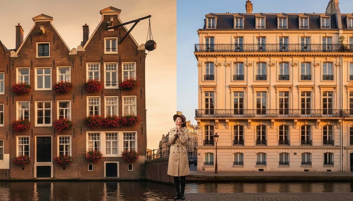 Comparaison entre une maison d'Amsterdam et un immeuble haussmannien parisien