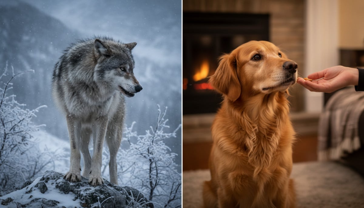 Comparaison loup sauvage et chien domestique regard