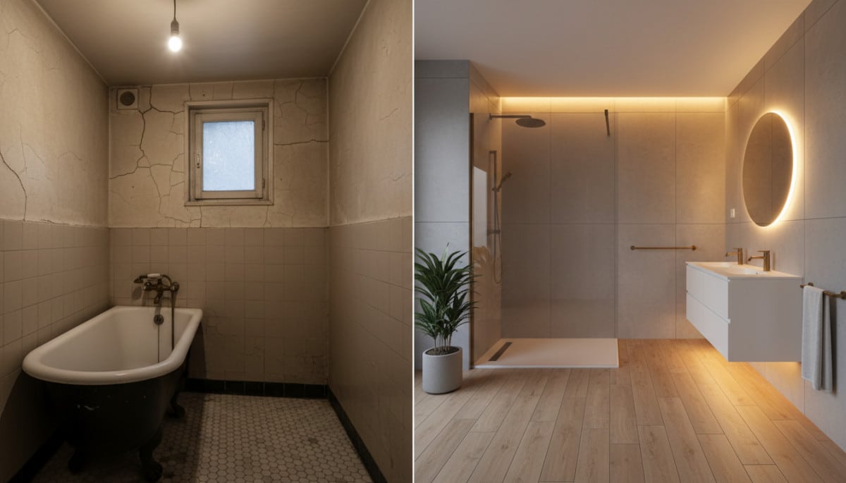 Comparaison salle de bains française années 1960 et 2026