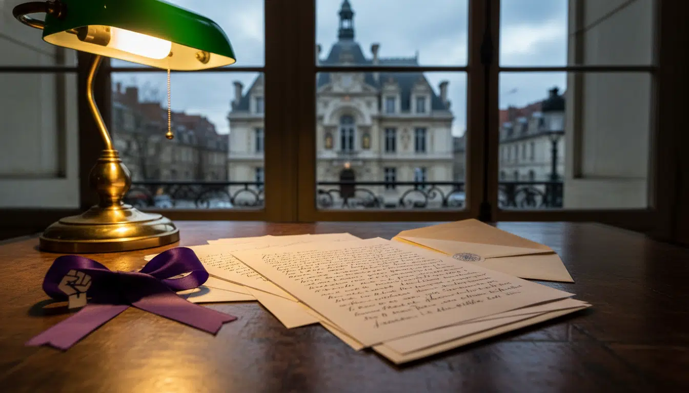 Courrier de protestation féministe posé sur un bureau