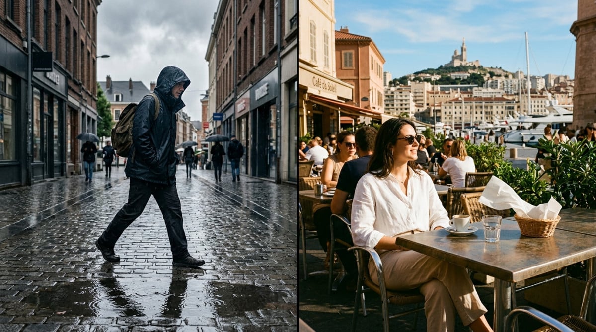 Contraste météo entre le Nord pluvieux et Marseille ensoleillée