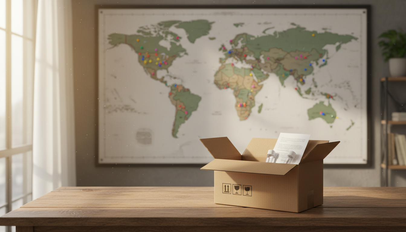Carte du monde avec kit d'échantillon médical