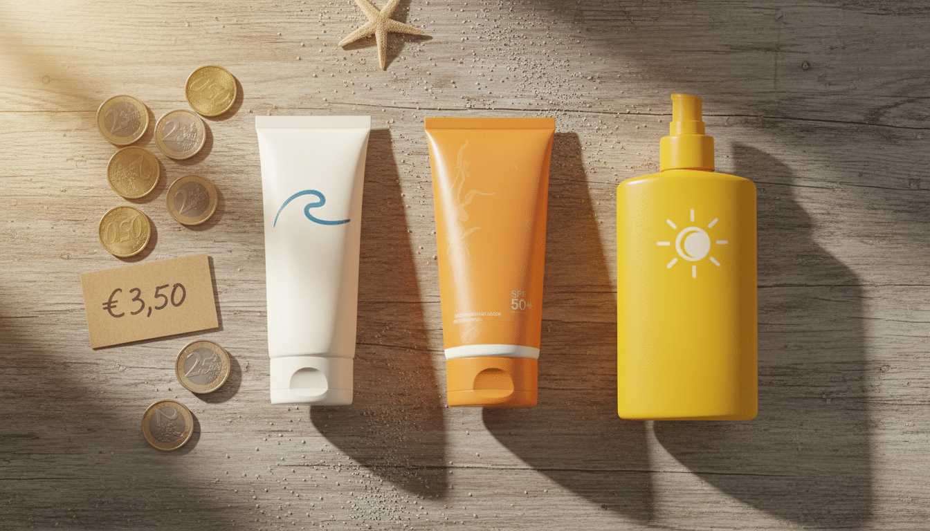 Comparatif de tubes de crème solaire avec pièces en euros