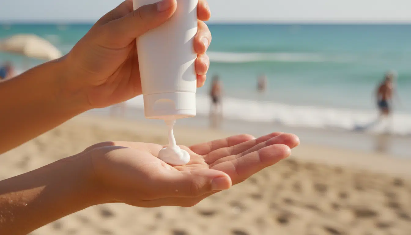 Application de crème solaire sur la main en été