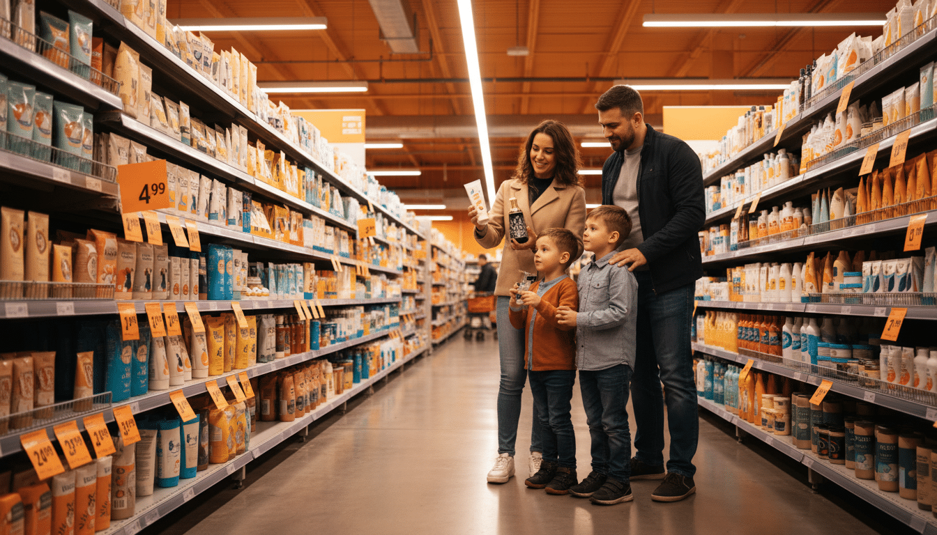 Comparaison crèmes solaires discount et premium en supermarché