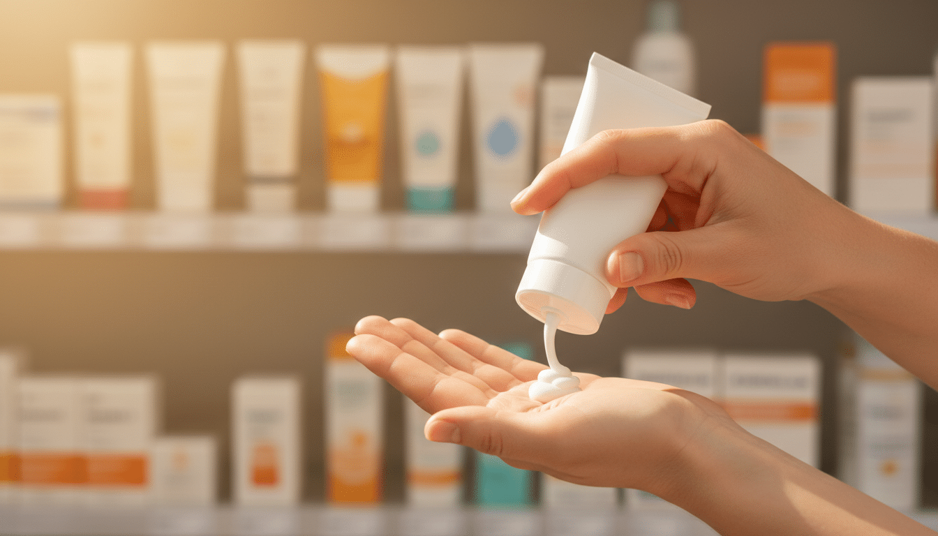 Application de crème solaire sur la main en été