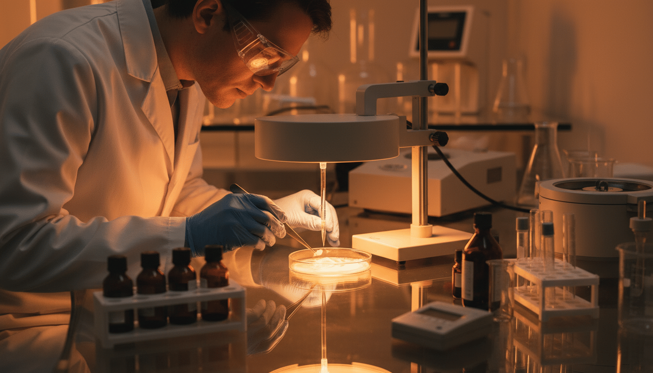 Technicien testant une crème solaire en laboratoire
