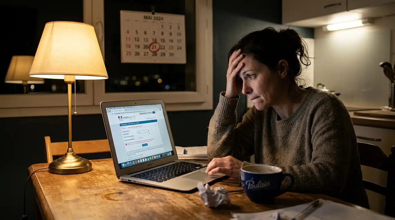 Contribuable vérifiant sa déclaration d'impôts en ligne la nuit