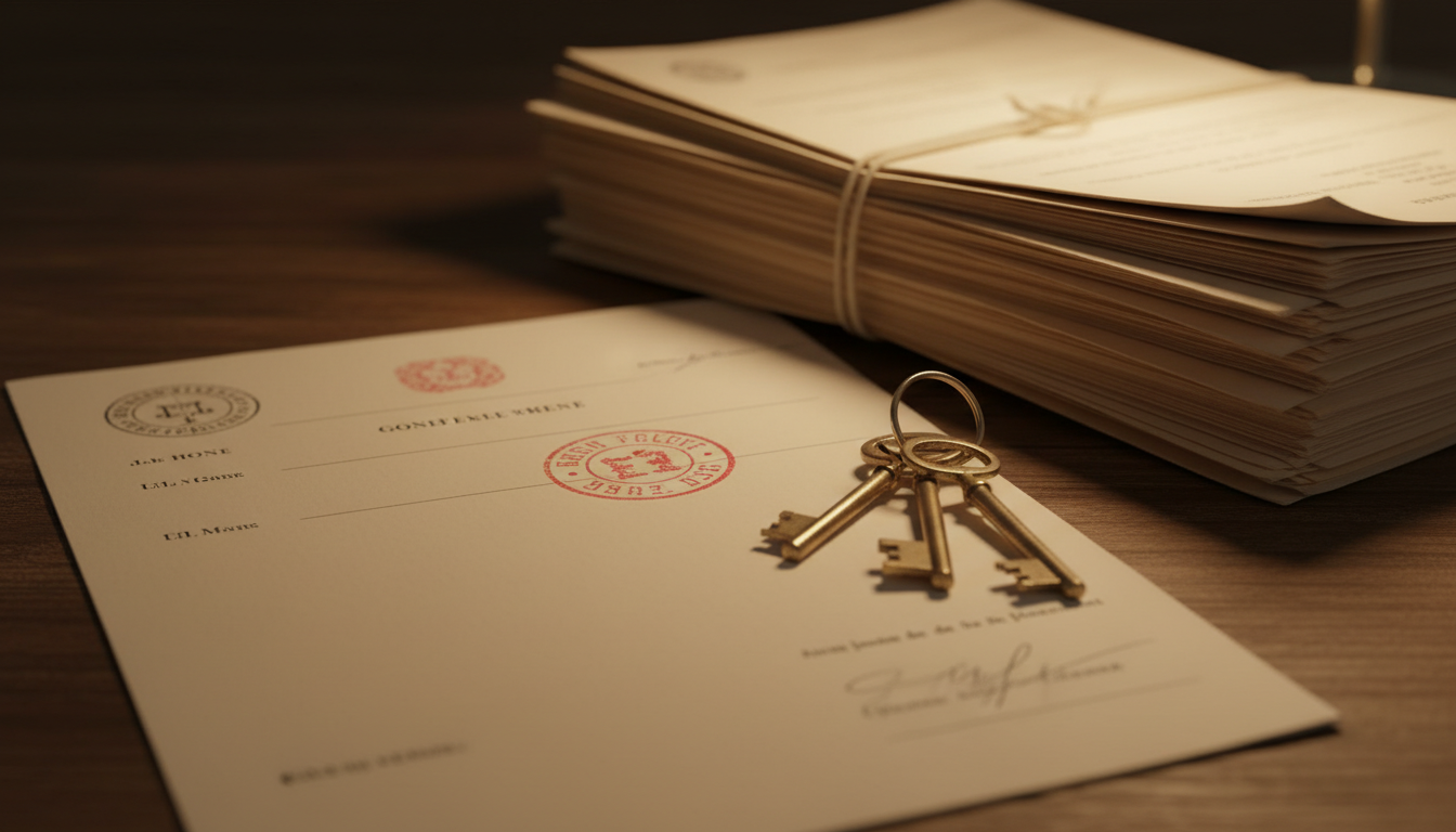 Courrier d'amende fiscale posé sur des documents immobiliers