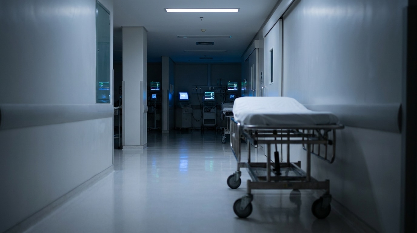 Couloir de réanimation d'un hôpital brésilien la nuit