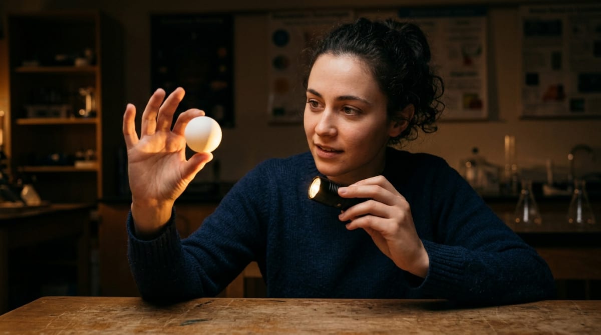 Démonstration des phases lunaires avec une balle et une lampe