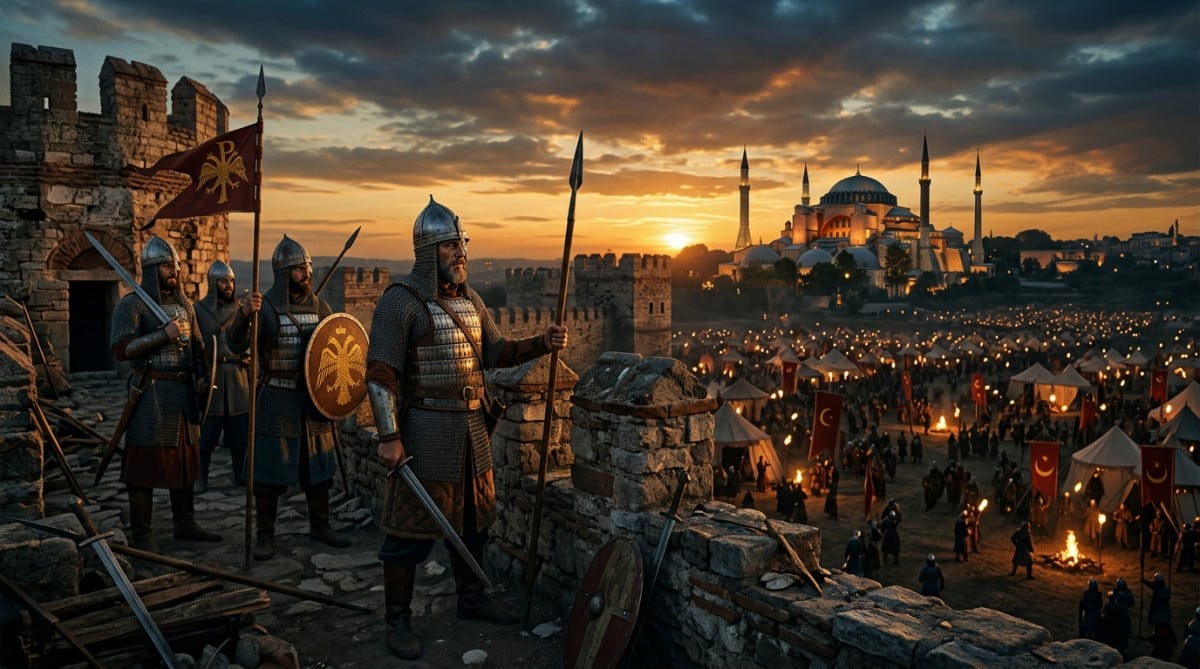 Derniers défenseurs de Constantinople face à l'armée ottomane en 1453