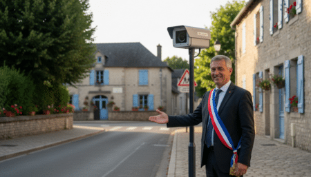 Maire devant un radar automatique dans un village français