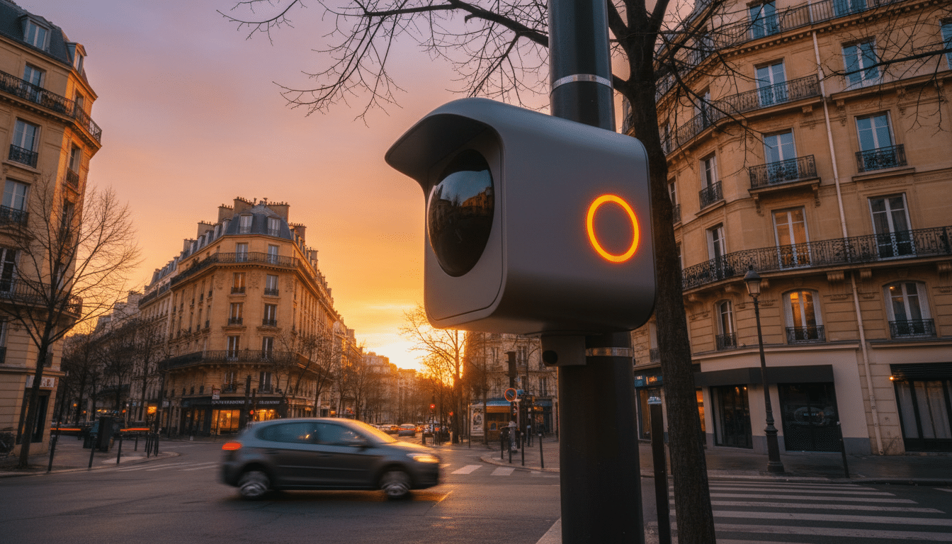Radar IA moderne à un carrefour urbain en France
