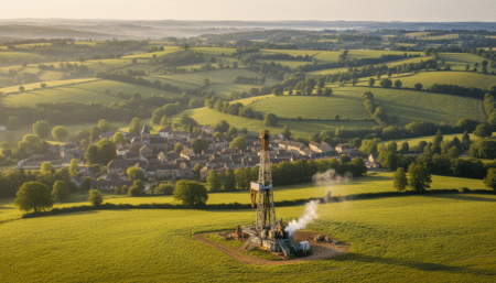 Paysage du Limousin avec une foreuse dans un champ