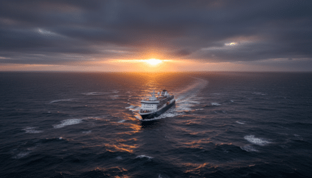 Navire de croisière d'exploration en plein Atlantique sud