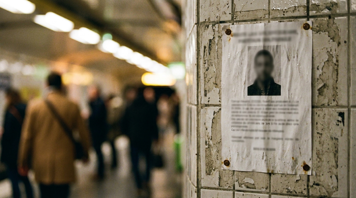 Affiche de recherche dans un couloir de métro à Paris