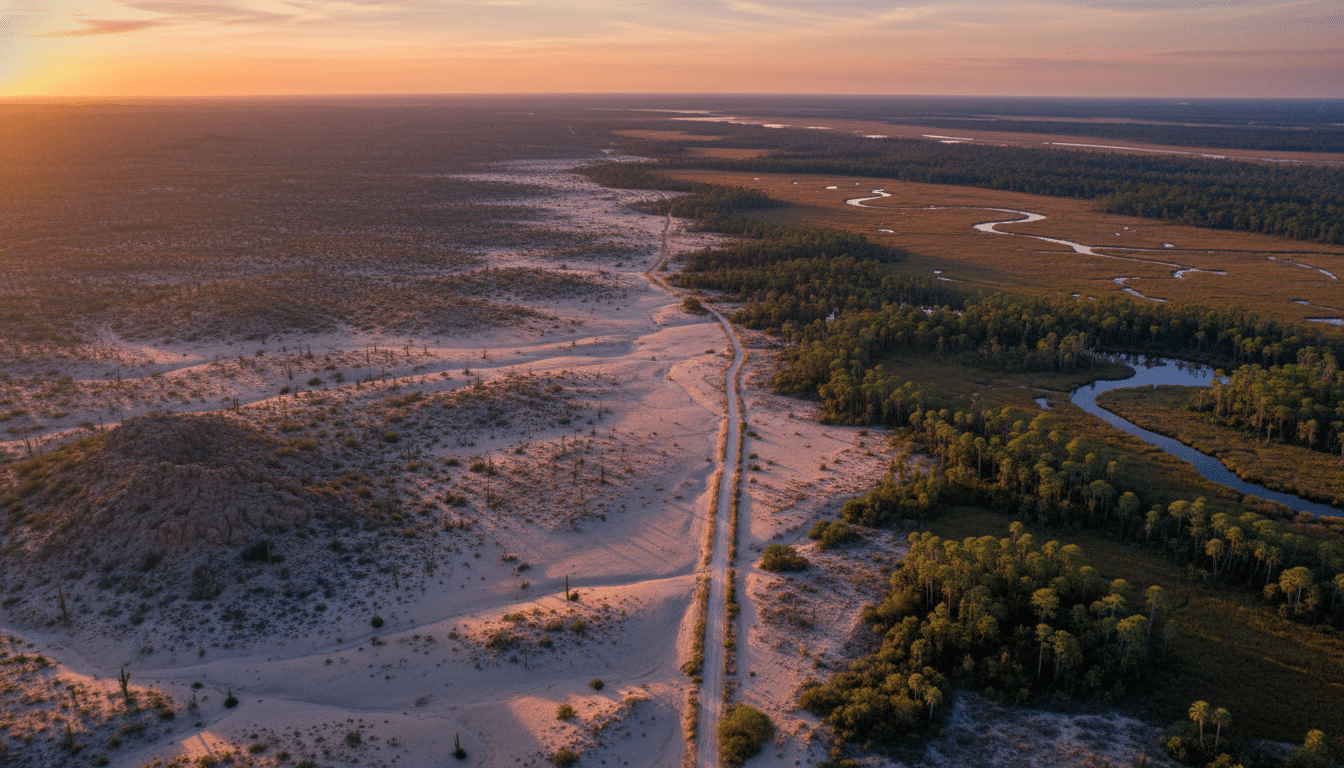 Paysage américain illustrant le trajet de 2 200 km de la chienne