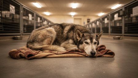 Sierra la husky âgée dans un refuge en Floride