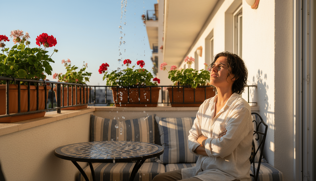 Eau qui dégouline du balcon du voisin du dessus