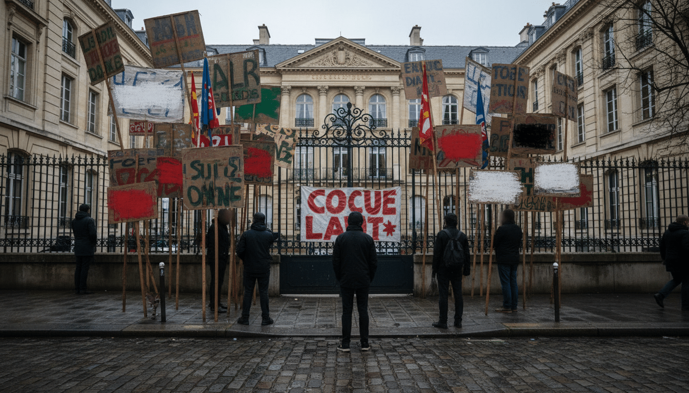 Manifestation d'animateurs périscolaires devant une école à Paris