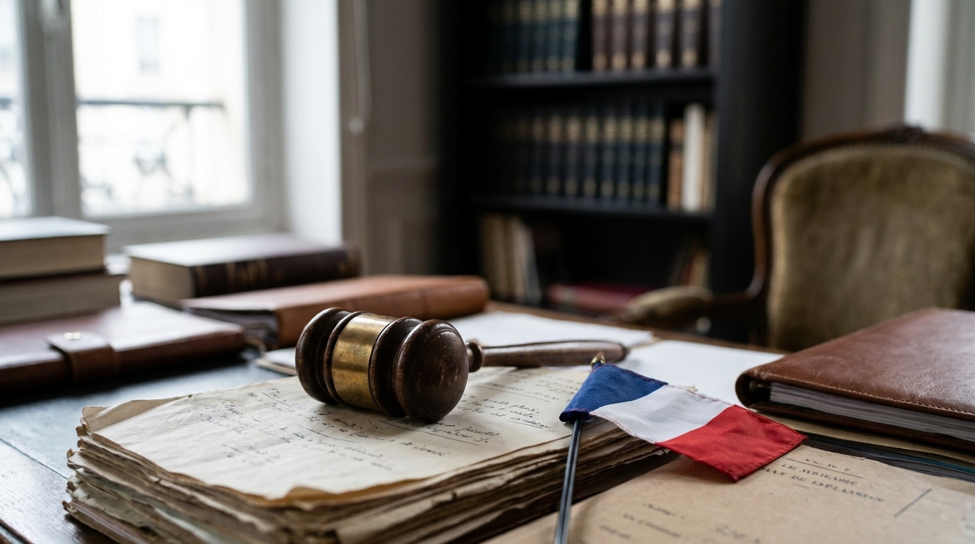 Marteau de justice posé sur des documents juridiques