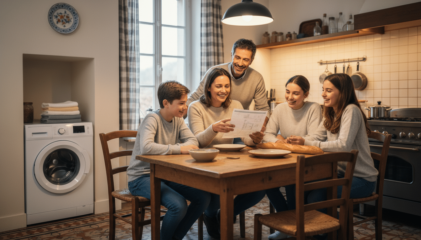 Famille française vérifiant sa facture d'électricité
