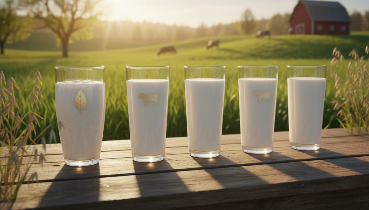 Editorial press photograph illustrating: 1 verre de lait sur 6 n'a jamais touché une vache : le chif