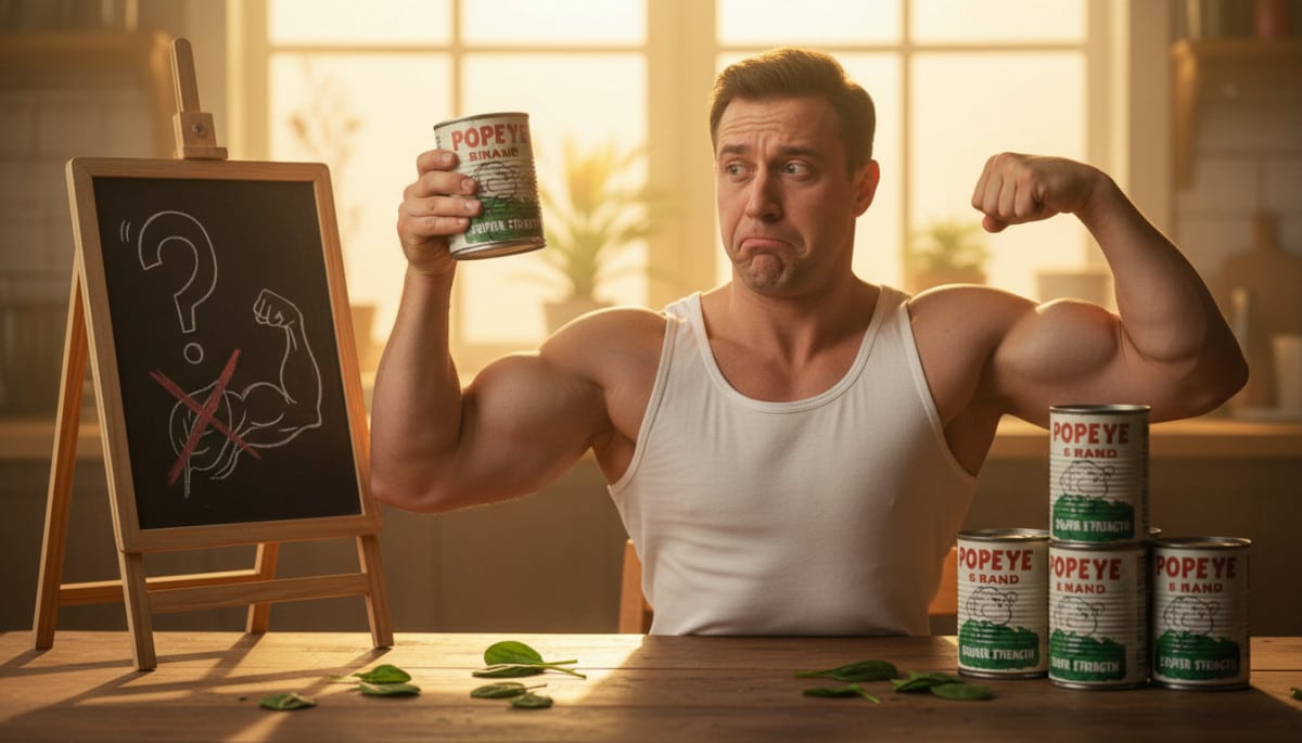 Editorial press photograph illustrating: Manger des épinards pour avoir des muscles comme Popeye : l
