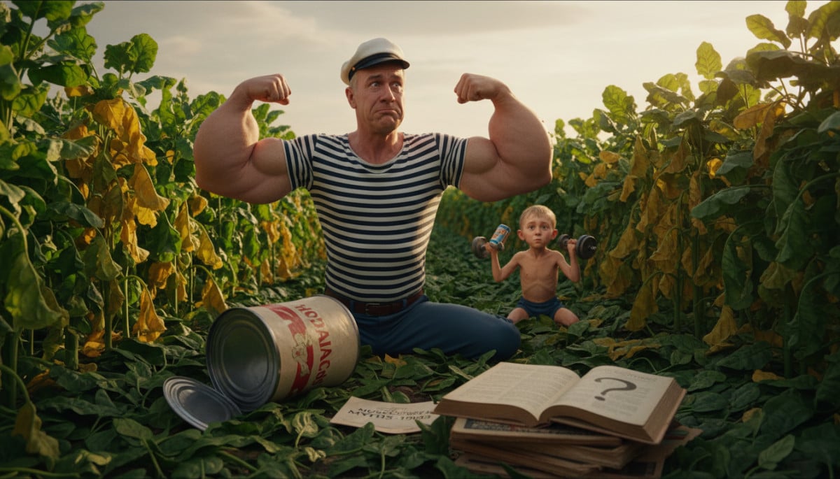 Editorial press photograph illustrating: Manger des épinards pour avoir des muscles comme Popeye : l