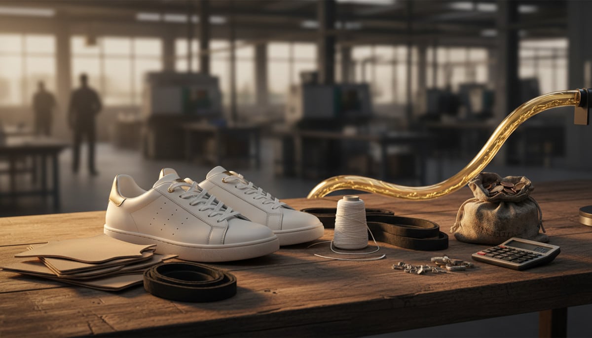 Editorial press photograph illustrating: Pourquoi une paire de baskets en cuir à 250 € coûte moins d