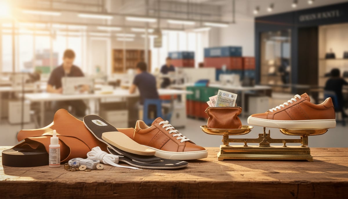 Editorial press photograph illustrating: Pourquoi une paire de baskets en cuir à 250 € coûte moins d