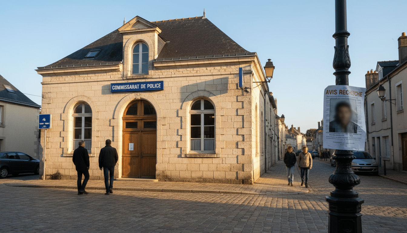 Commissariat de police avec affiche d'appel à témoins pour disparition