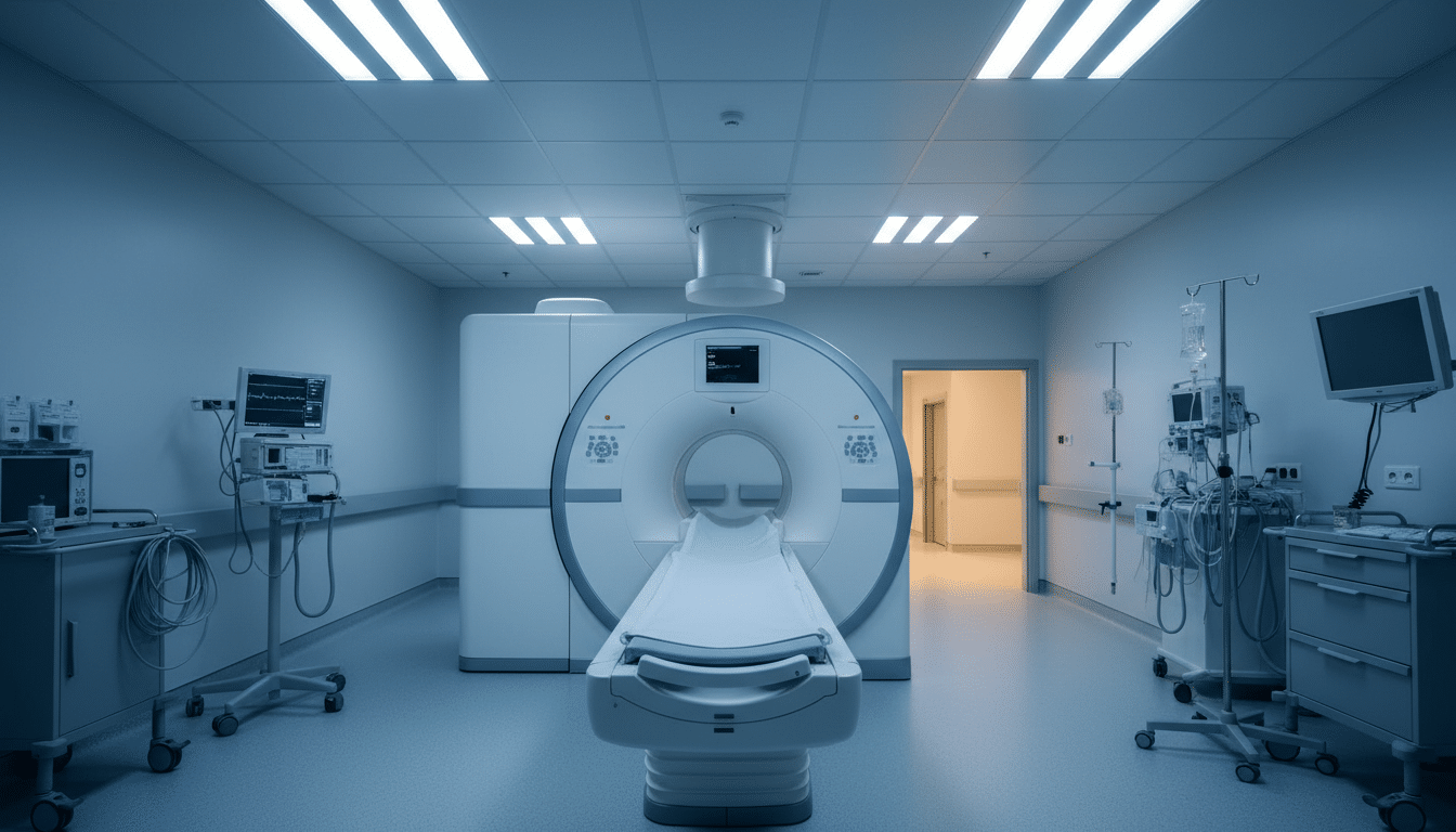 Salle d'IRM avec la machine et la table d'examen