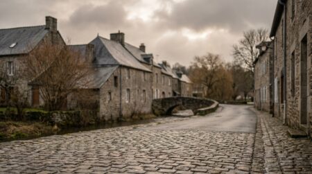 Rue calme d'un village de l'Allier en hiver
