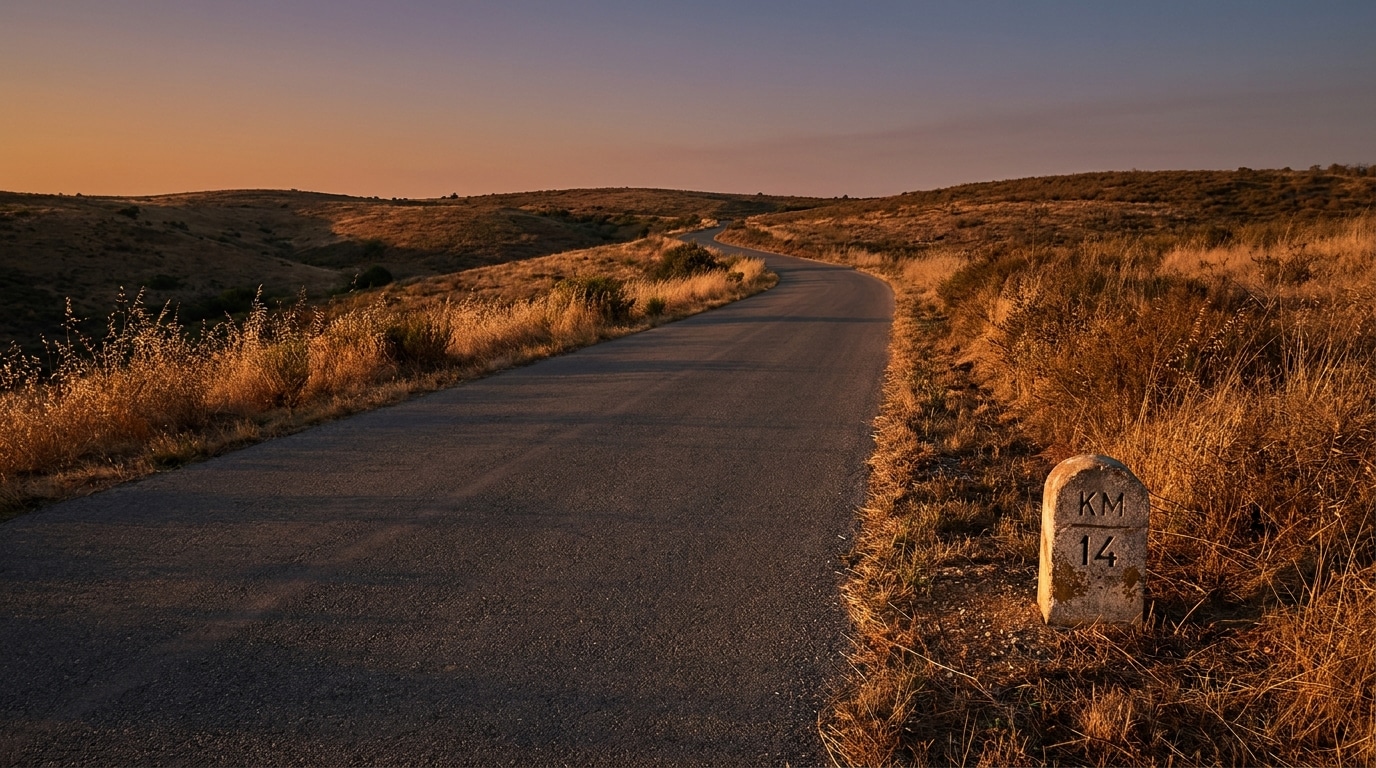 Route nationale déserte au crépuscule dans le sud du Portugal