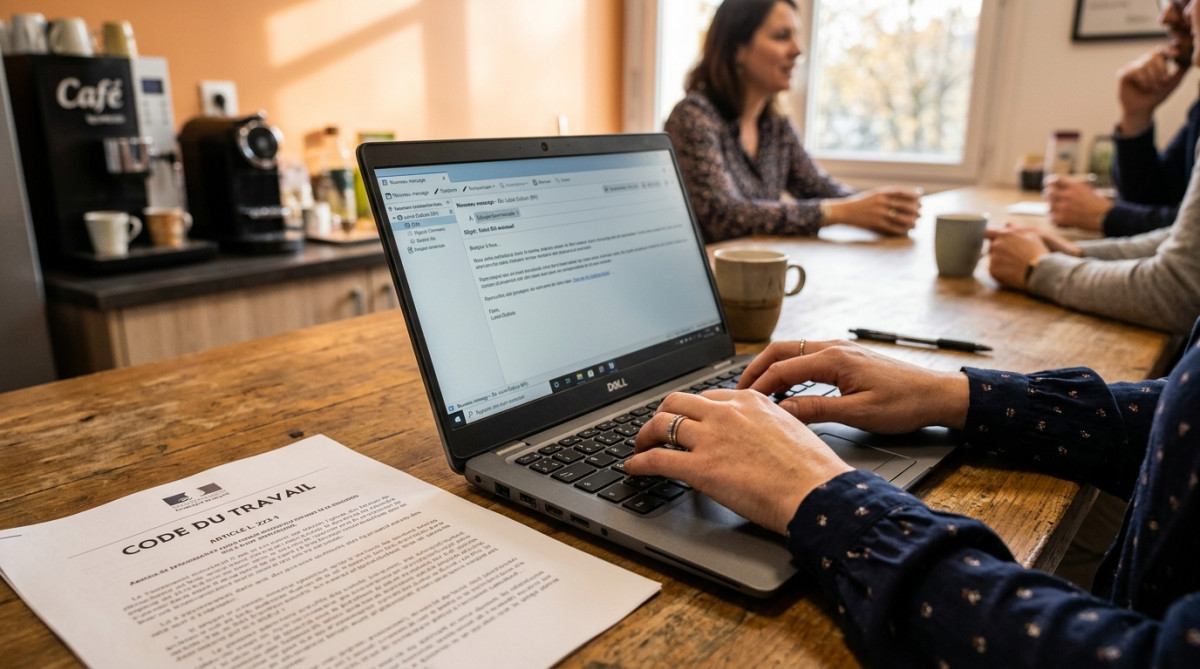 Employé rédigeant un mail pour réclamer un siège au travail