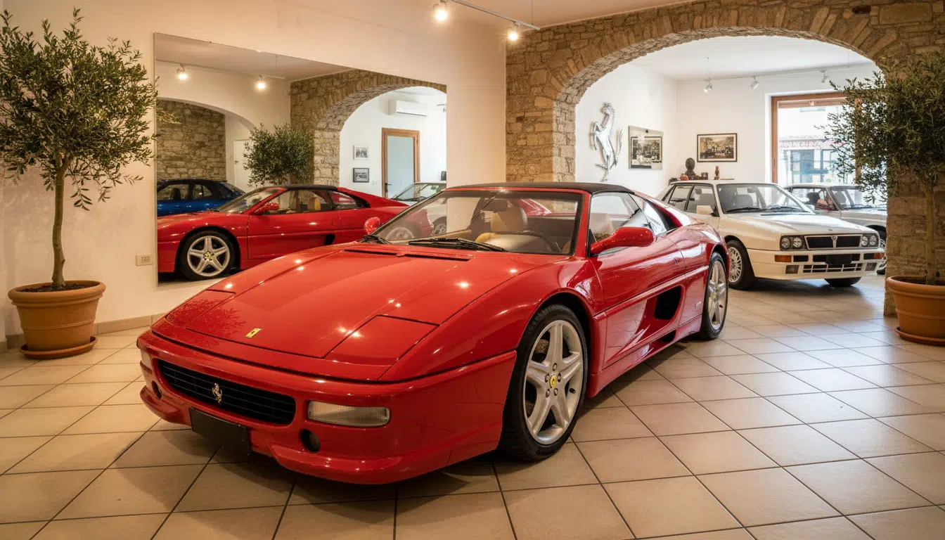 Fausse Ferrari F355 rouge exposée chez un concessionnaire italien