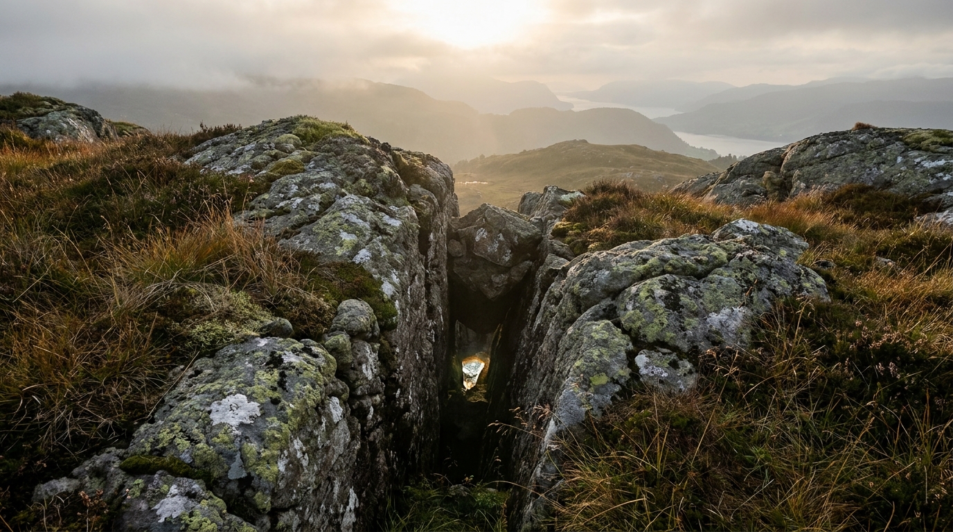 Crevasse rocheuse dans un paysage de colline norvégienne