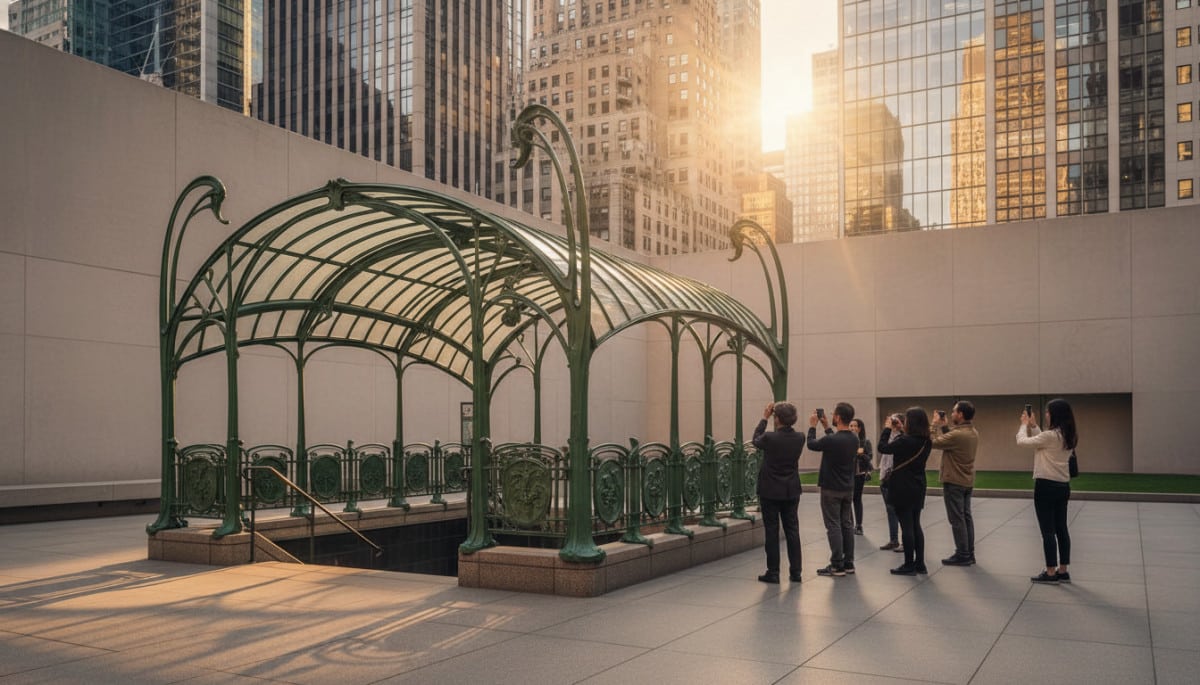 Entrée de métro Guimard exposée dans un musée à l'étranger