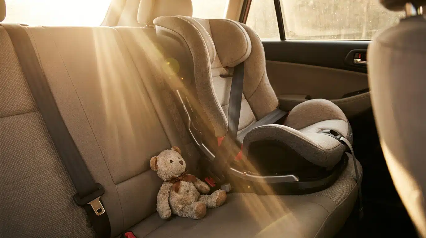 Siège auto pour enfant vide à l'arrière d'une voiture