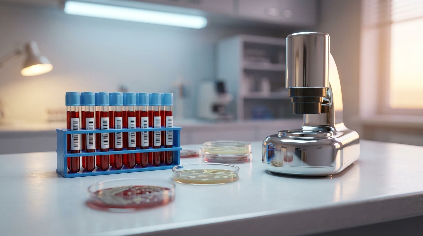 Équipement de laboratoire médical avec tubes à essai contenant des échantillons sanguins