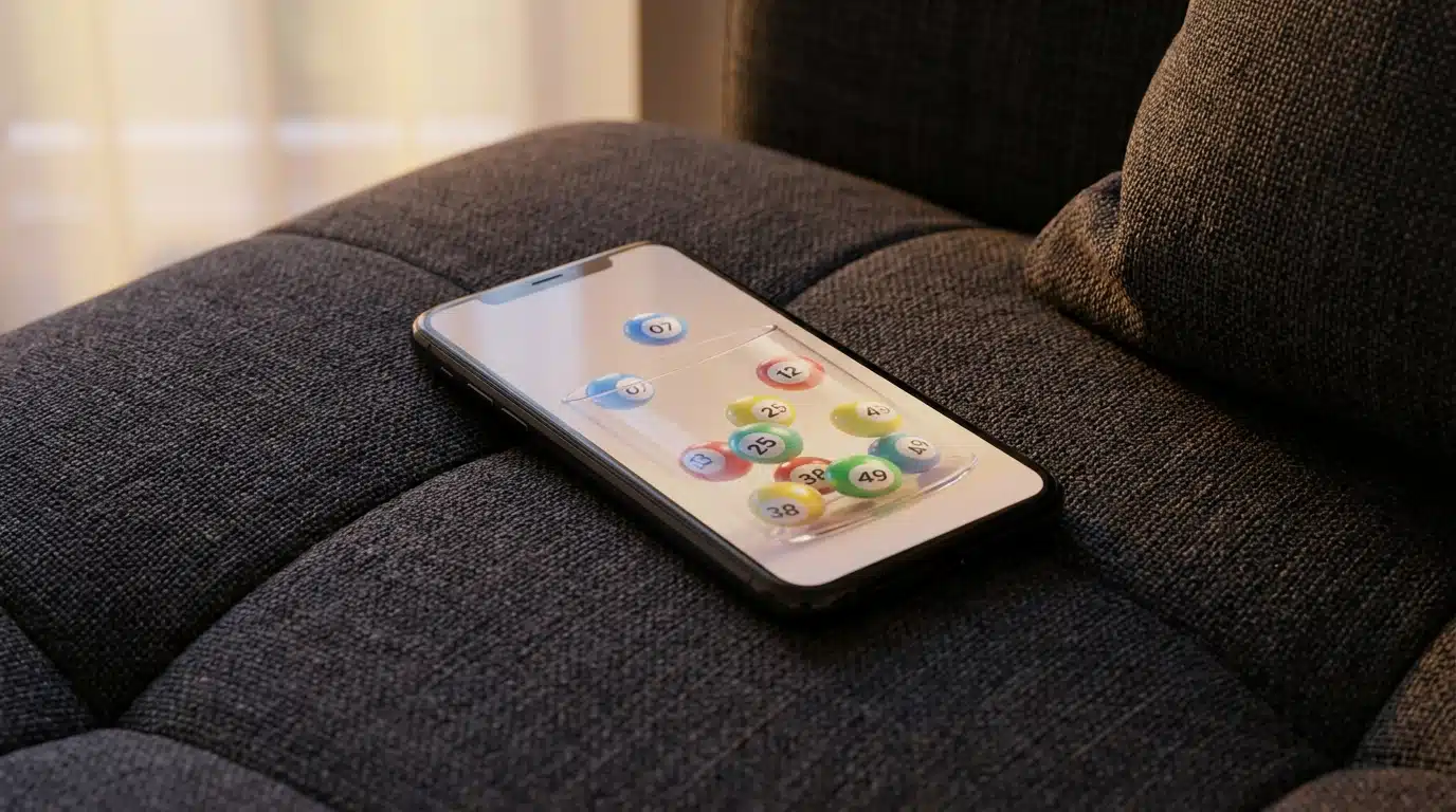 Smartphone affichant une application de jeu de loterie