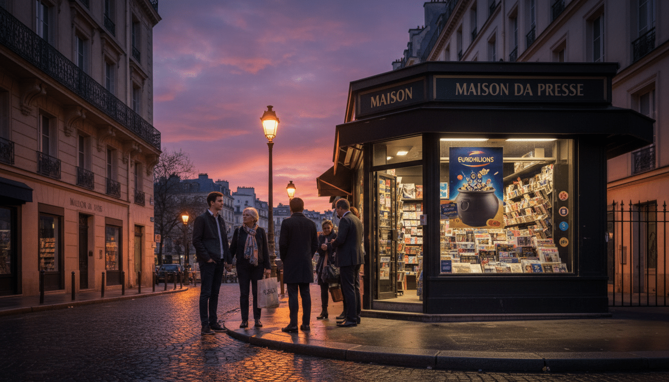 File d'attente devant un bureau de tabac le soir